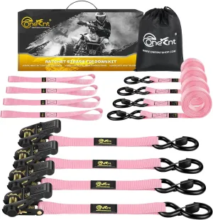 4Pcs Ratchet Tie Down Straps Kit for 2400lb Break Strength | 1” x 16FT Tie Down Straps with Soft Loop Tie-Downs & Safety S Hook - Cargo Strap Tie Down for Trucks, Motorcycle, Moving, Appliances - Pink