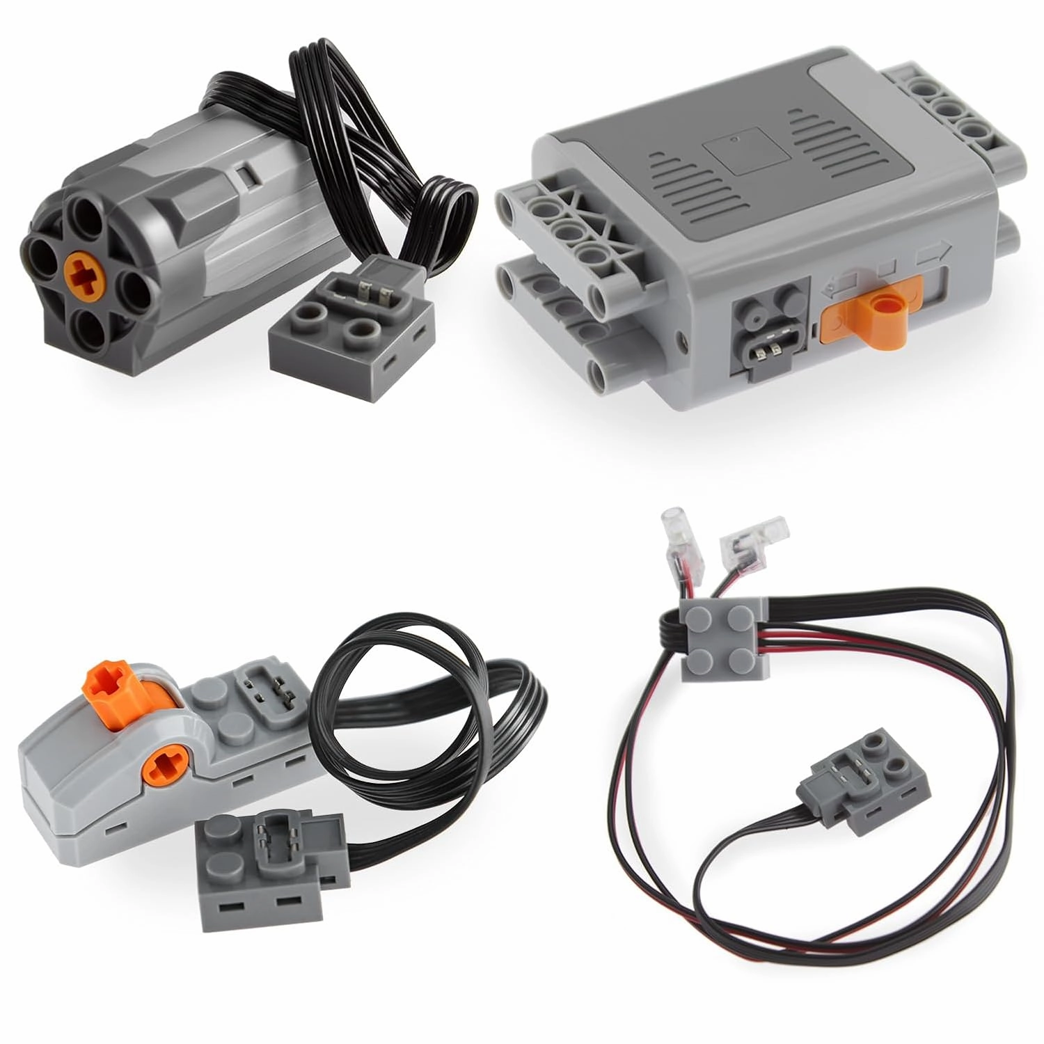 4pcs Technic-Motor Set with Motor-Swith-Light-Cable, Battery-Box, Compatible with Technic-Parts