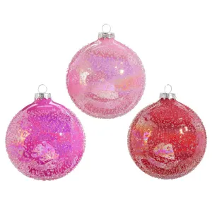 4" Pink & Red Glitter Ball Ornaments