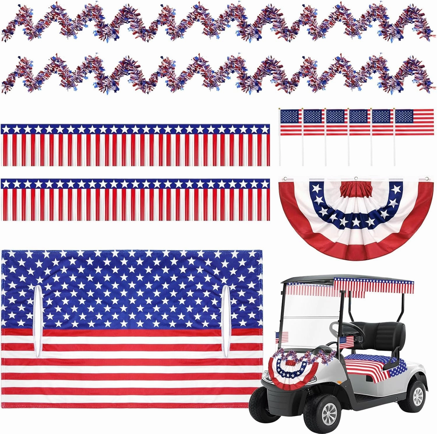 4th of July Golf Cart Seat Cover Decorations Kit Accessories,Patriotic Parade Golf Cart Seat Cover for Independence Day Memorial Day