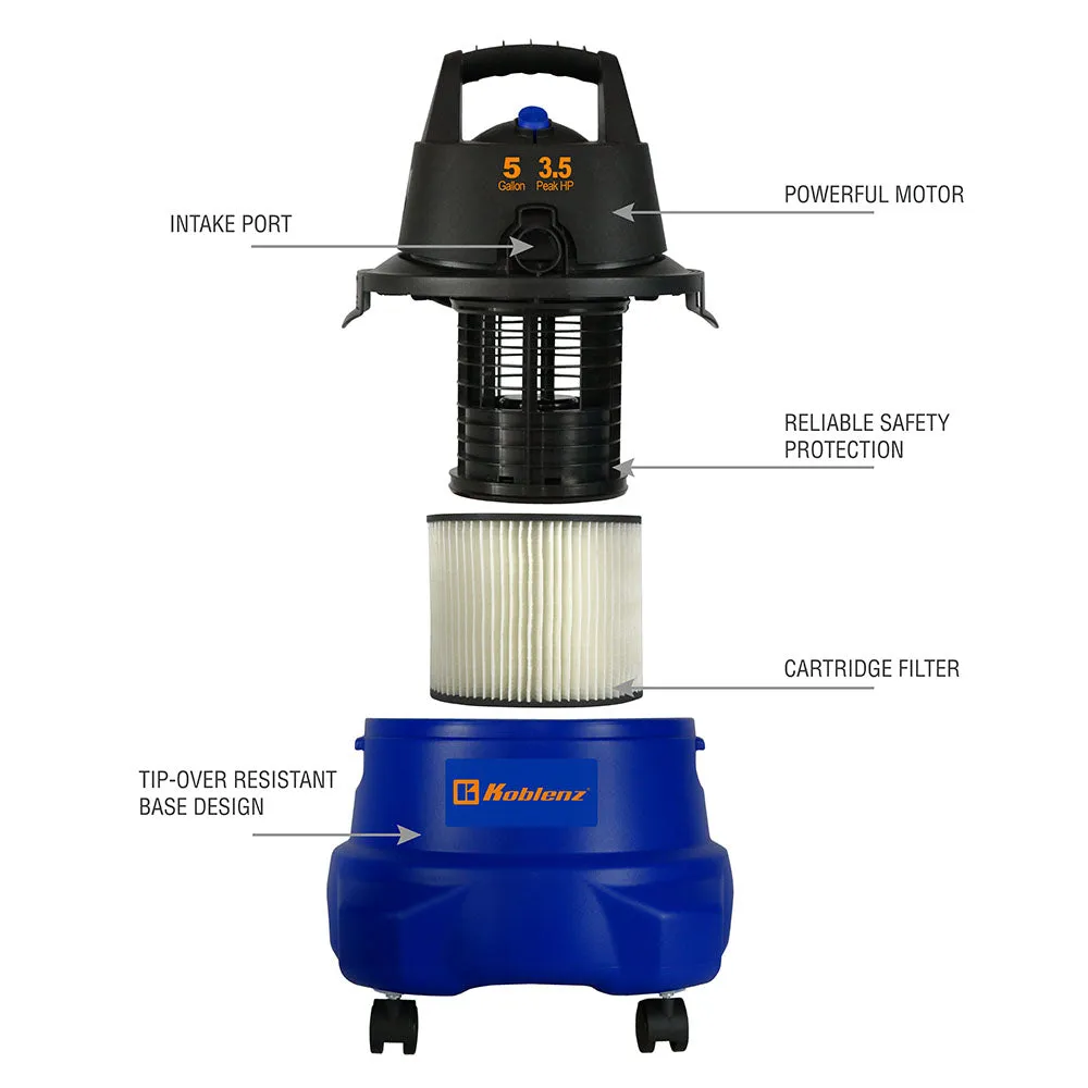 5 Gallon 3.5 PHP Wet Dry Vacuum WD-5 L2