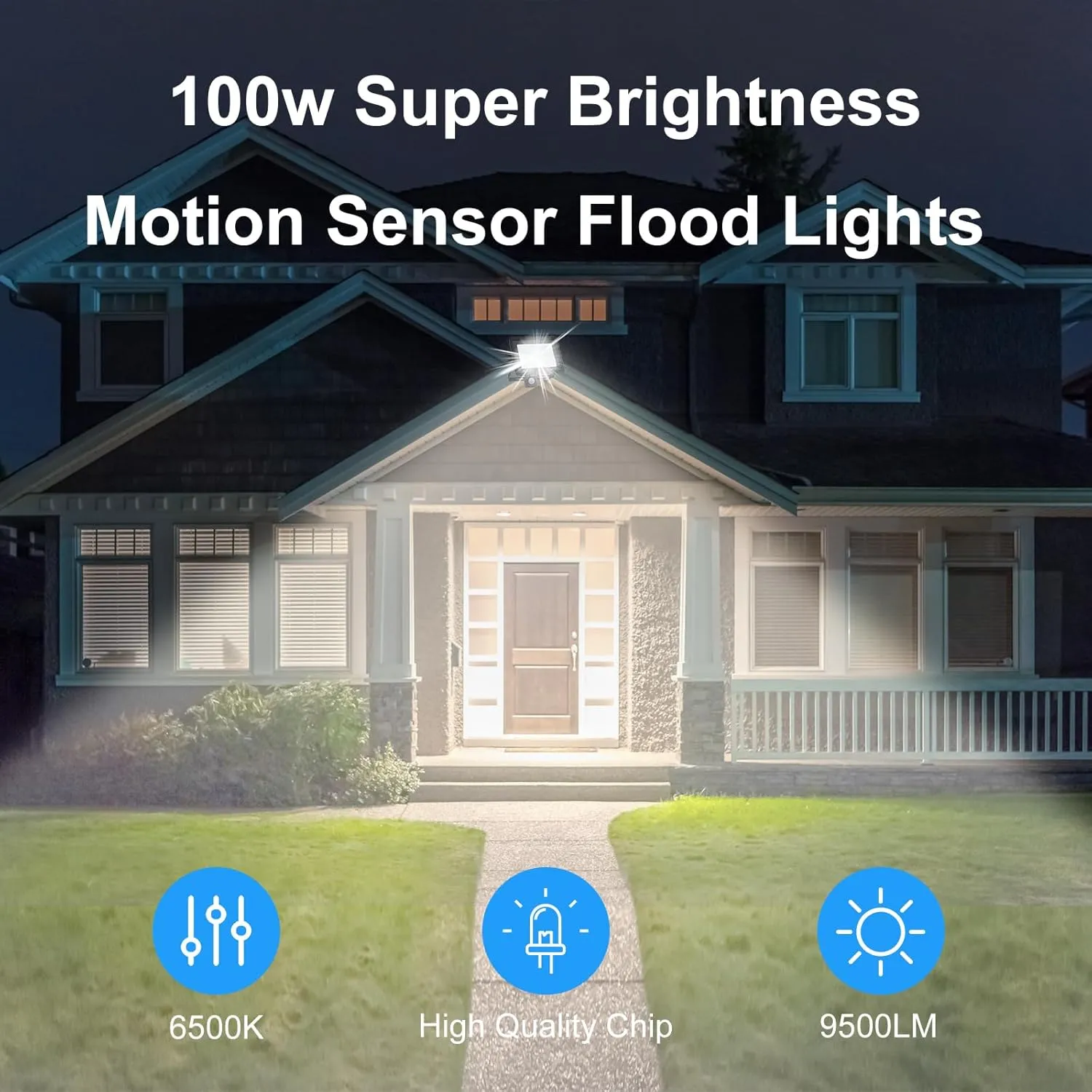 50W Motion Sensor Flood Lights Outdoor, 2 Pack Induction LED Lights, IP66 Waterproof Security Floodlight, Daylight Outside Flood Lighting for Backyard Garage Patio Lawn Garden