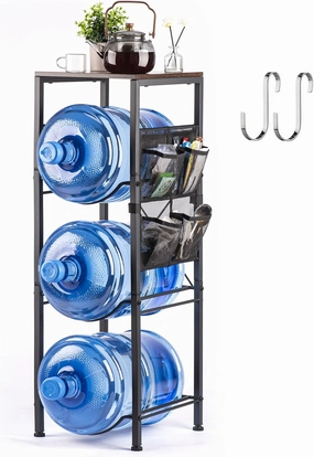 5 Gallon Water Jug Holder - 3-Tier Reinforced X-Shape Design, Water Bottle Organizer with Storage Shelves for Kitchen, Living Room, Office