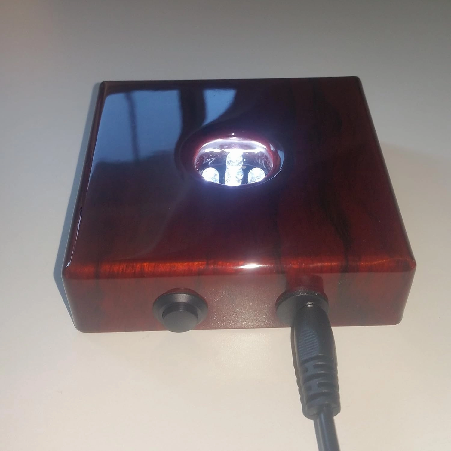 5 LED Wooden Finish - Display Stand for Glass, Crystal, Figurines, Art Holograms, Gift Shop & More, White Light Base, AC/USB Powered