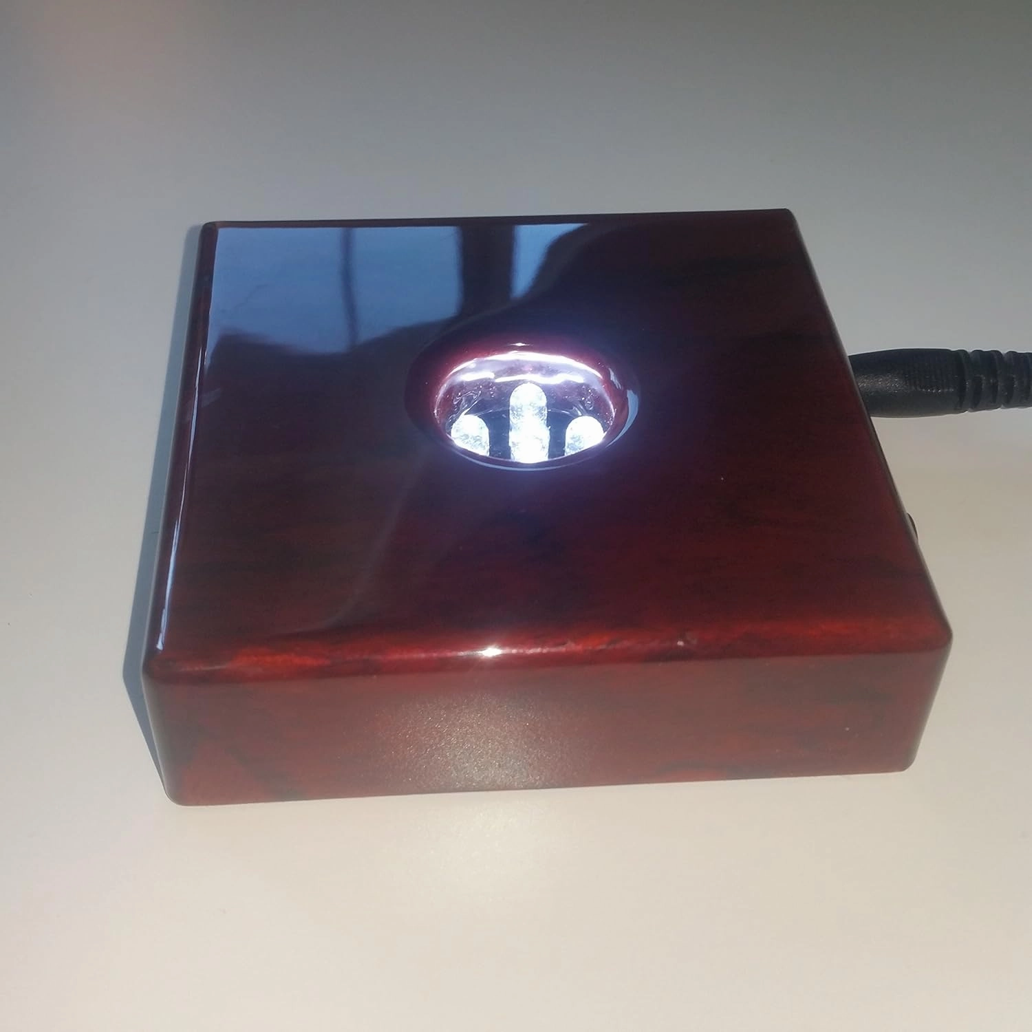 5 LED Wooden Finish - Display Stand for Glass, Crystal, Figurines, Art Holograms, Gift Shop & More, White Light Base, AC/USB Powered