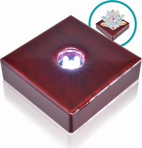 5 LED Wooden Finish - Display Stand for Glass, Crystal, Figurines, Art Holograms, Gift Shop & More, White Light Base, AC/USB Powered