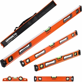5-Piece Spirit Level Set, 10", 16", 24", 32", 48" Level Set with Magnetic Torpedo Level, 45°/90°/180°Bubbles Measuring, Aluminium Alloy Levels with Carrying Bag