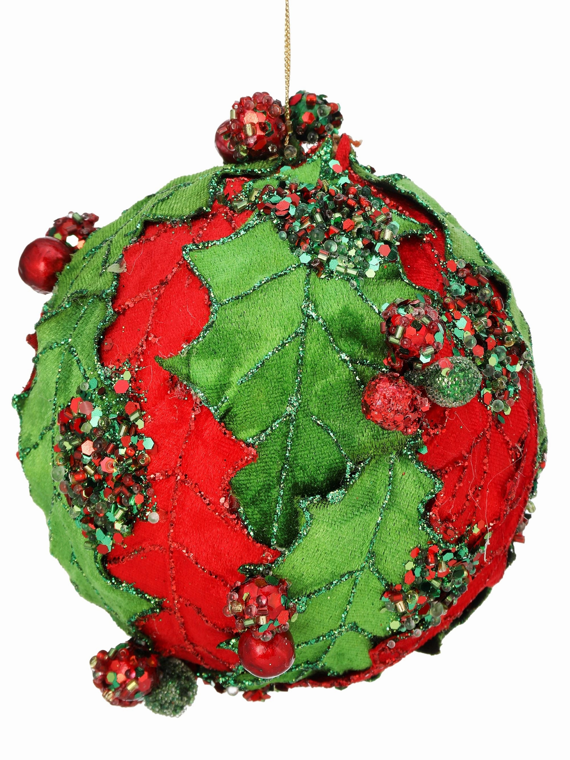 5" HOLLY BALL ORNAMENT