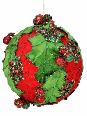 5" HOLLY BALL ORNAMENT