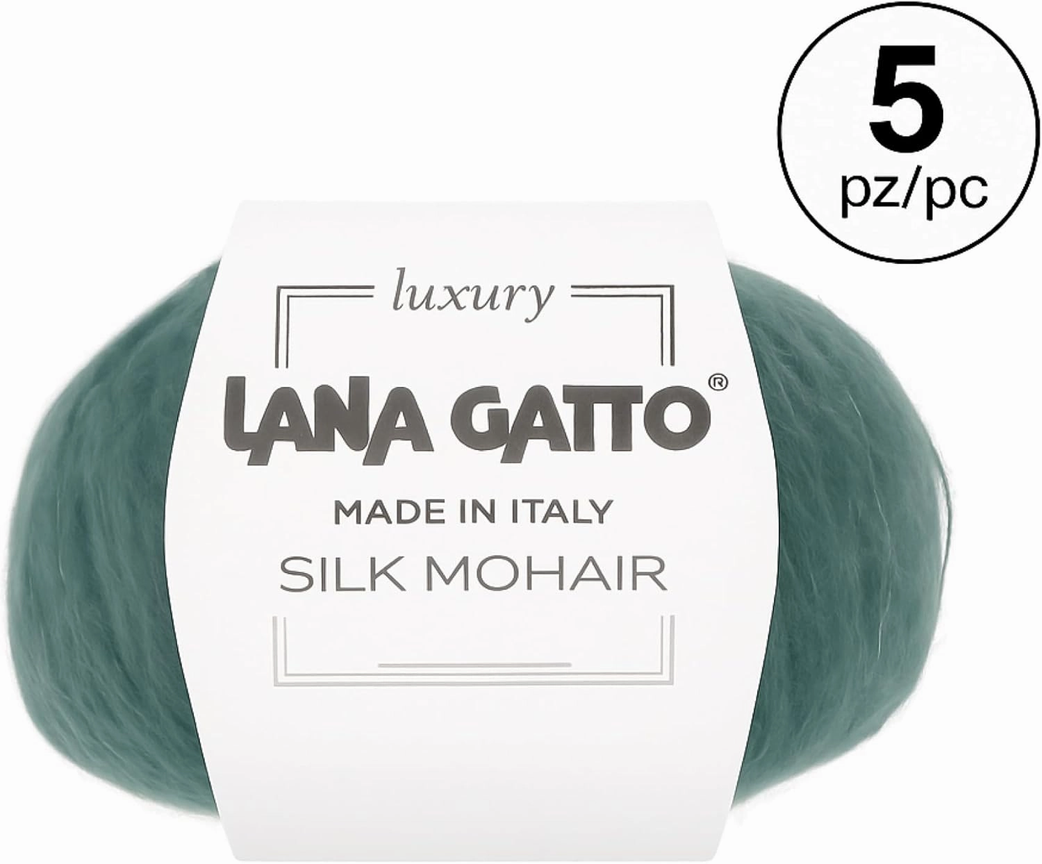5 Skeins, Silk Mohair Luxury Yarns, Premium and Soft Blend for Knitting and Crocheting, Made in Italy (Green - 30486, 5)