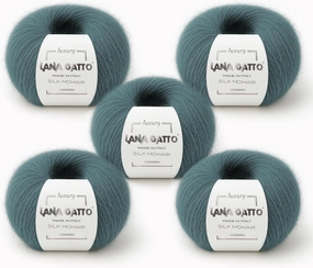 5 Skeins, Silk Mohair Luxury Yarns, Premium and Soft Blend for Knitting and Crocheting, Made in Italy (Green - 30486, 5)