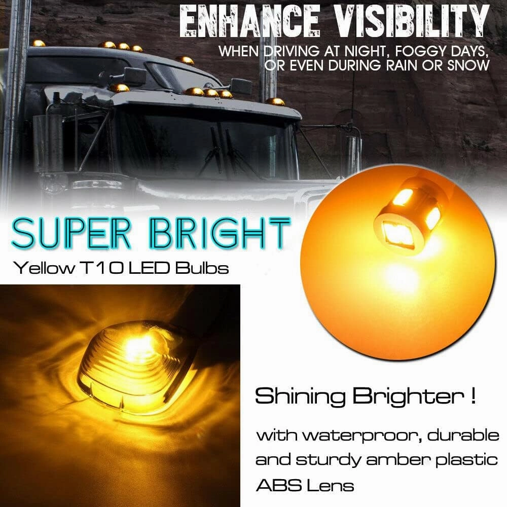5X Black Smoke Lens Cab Roof Marker Running Lamps w/Amber Yellow LED Lights Compatible with Ford F150 F250 F350 F450 F550 F650 F750 E150 E250 E350 E450 1999-2016 Super Duty Pickup Trucks