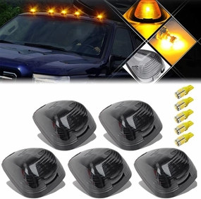 5X Black Smoke Lens Cab Roof Marker Running Lamps w/Amber Yellow LED Lights Compatible with Ford F150 F250 F350 F450 F550 F650 F750 E150 E250 E350 E450 1999-2016 Super Duty Pickup Trucks