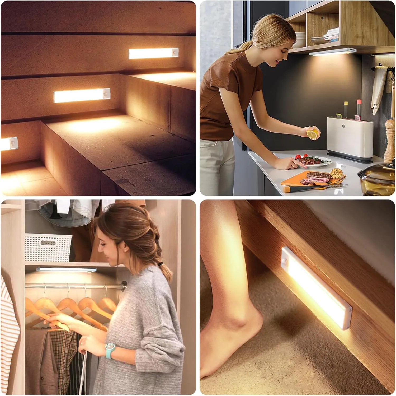 6 Pack Under Cabinet Lighting Wireless, 50 LED Rechargeable Battery Motion Sensor Light Indoor, Stick On Magnetic Closet Lights, Under Counter Lights for Kitchen, Stairs, Warm 12 in