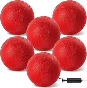 6 Pcs Dodgeballs 8.5 Inch Playground Ball Red Kickball Inflatable Rubber Handball Bouncy Dodge Ball with 1 Hand Pump for Outdoors Ball Games Gym Camps Picnic (Needle is at The Top of The Pump)