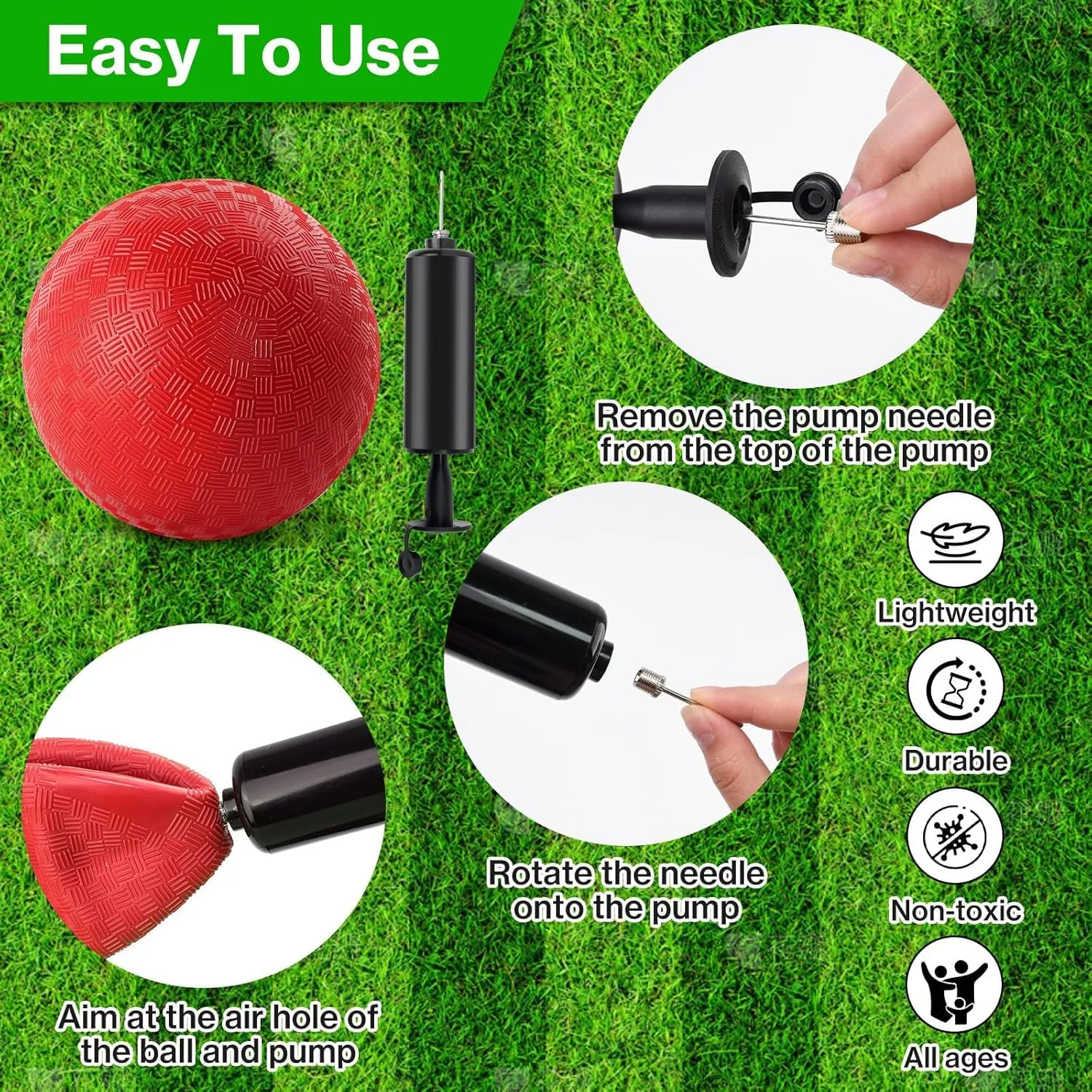 6 Pcs Dodgeballs 8.5 Inch Playground Ball Red Kickball Inflatable Rubber Handball Bouncy Dodge Ball with 1 Hand Pump for Outdoors Ball Games Gym Camps Picnic (Needle is at The Top of The Pump)