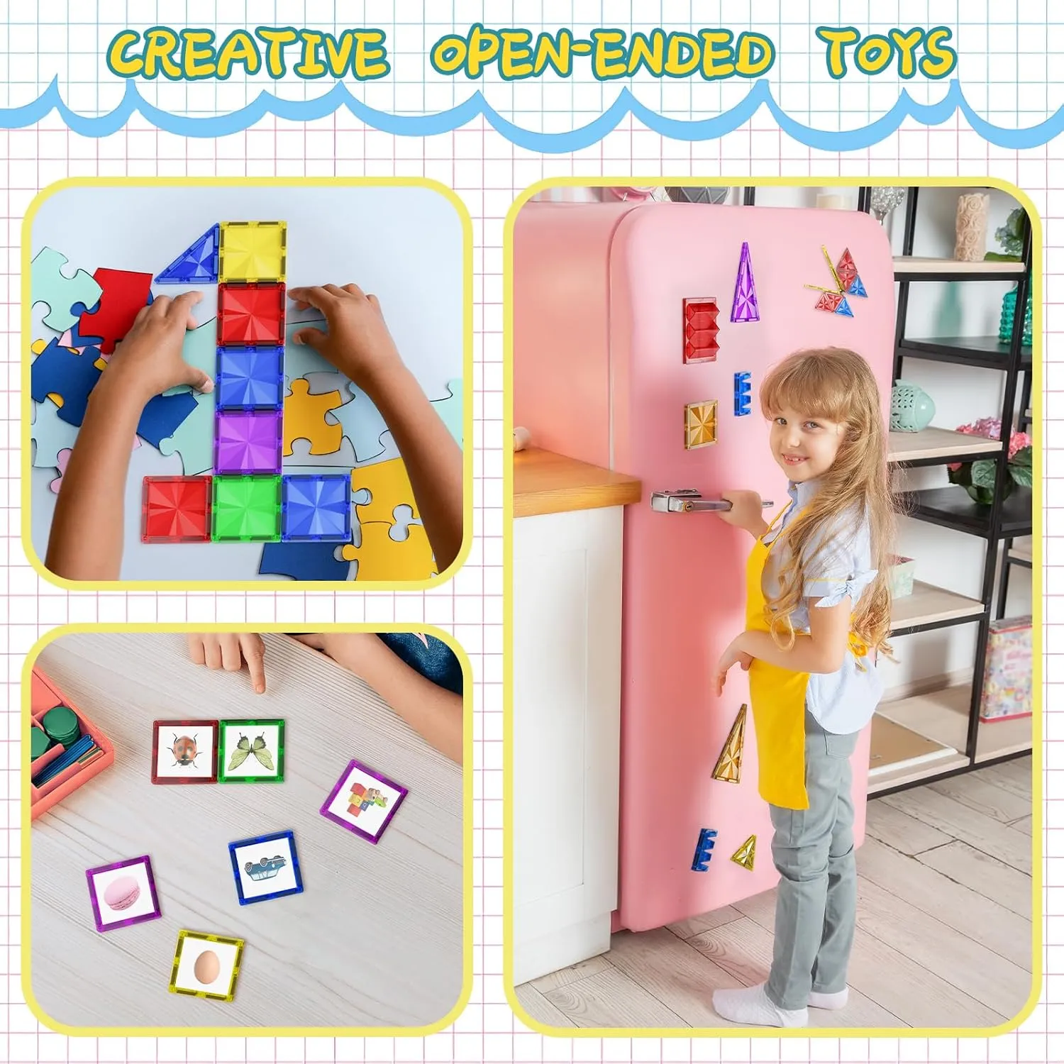 60PCS Diamond Magnetic Tiles Kids Toys for 3  Year Old Boy and Girl Birthday Gifts, Magnetic Blocks Building Games for Kids, STEM Learning Autism Sensory Toys for Toddlers Ages 3-5, 5-7, 4-8
