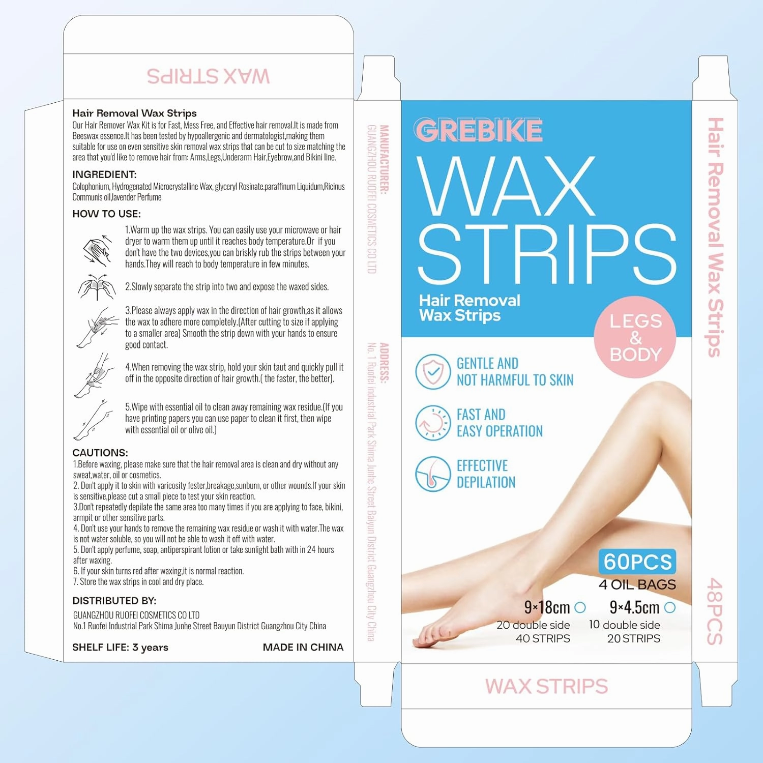 60PCS Wax Strips for Hair Removal - Facial Hair Removal for Women - Waxing Kit for Women, Face, Body, Arms, Legs, Chest, Back, Bikini & Brazilian 60ct Waxing Strips & 4Calming Oil Wipes