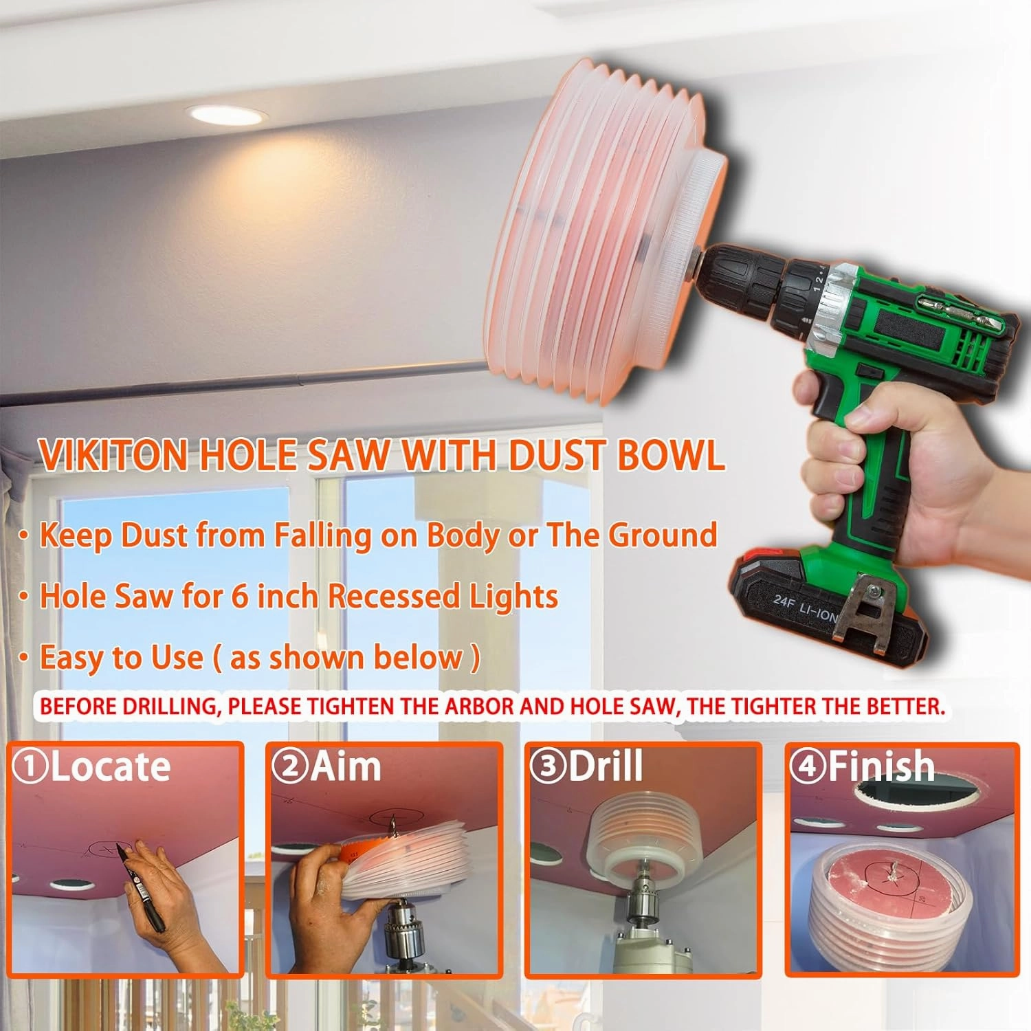 6.25 Hole Saw for Recessed Lights Can Lights, 6-1/4 Inch Hole Cutter with Dust Bowl Catcher for Led Recessed Lighting 6 Inch and Wood Metal Drywall, Bi-Metal Construction