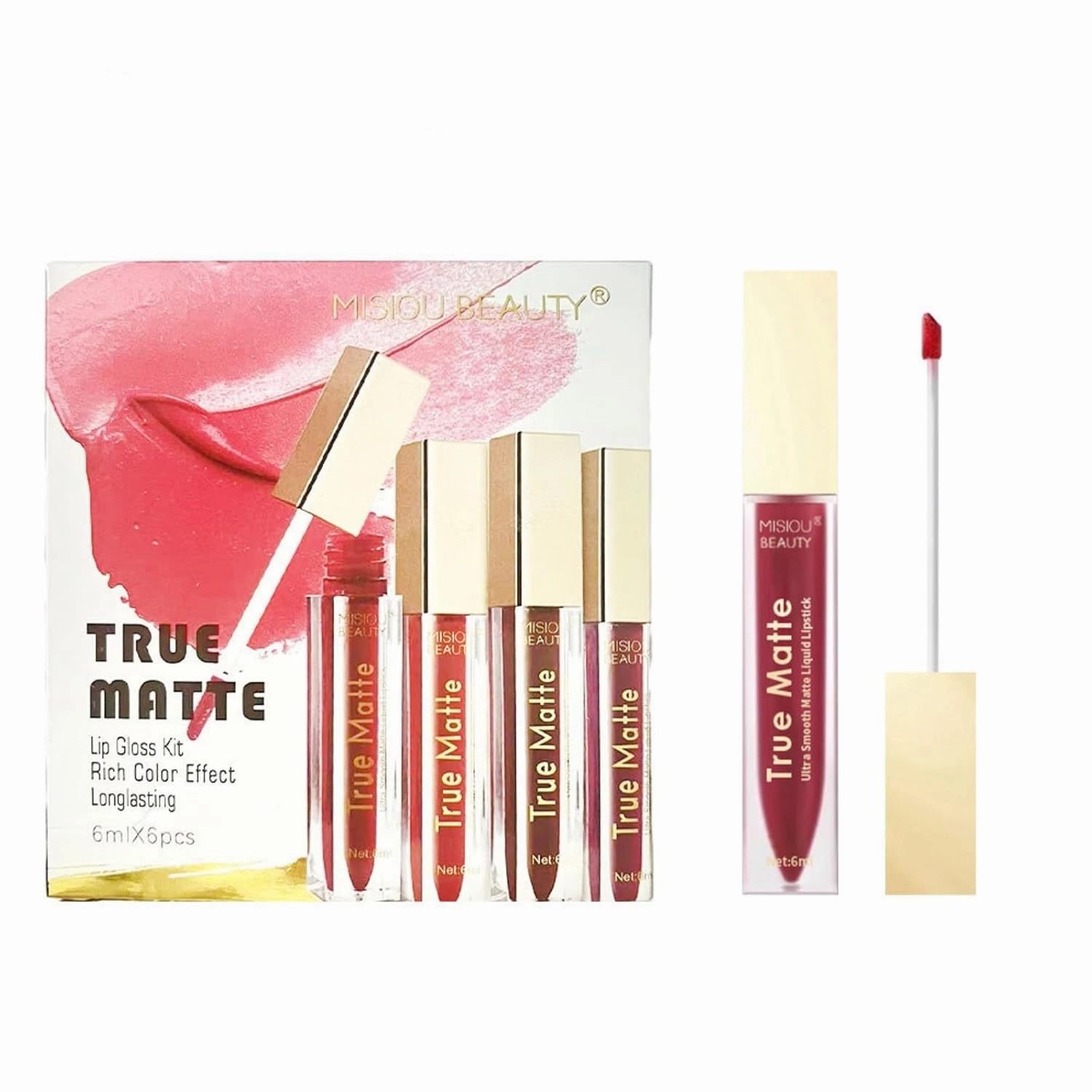 6-Piece Liquid Lipstick Set - Smudge-Proof Matte Lip Stain, 24H Waterproof & Vegan (Rose Nude/Terracotta/Chocolate, Silk-Mousse Texture)