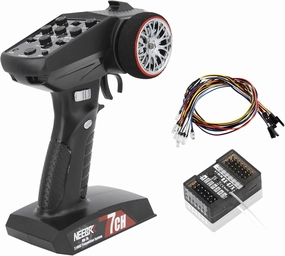 7 Channels RC Transmitter with Receiver Built-in Light Control System and 12LED Light Set, 2.4GHz Radio Remote Controller for RC Car Crawler Truck Racing Buggy Off Road On Road Boat Tank(Red)
