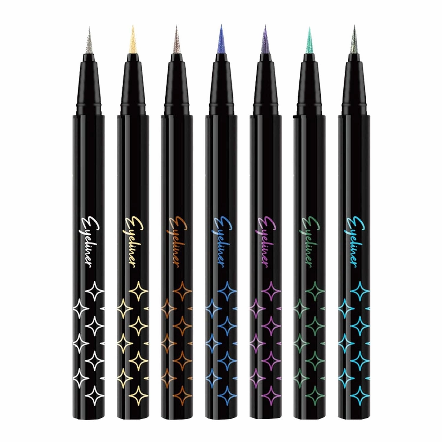 7 Colors Waterproof Glitter Liquid Eyeliner Set, Silver Colored Liquid Eyeliner, Magnetic Eyeliner Pen, Permanent Colorful Eye Liner, Quick-Drying Women Makeup Glitter for Eyes