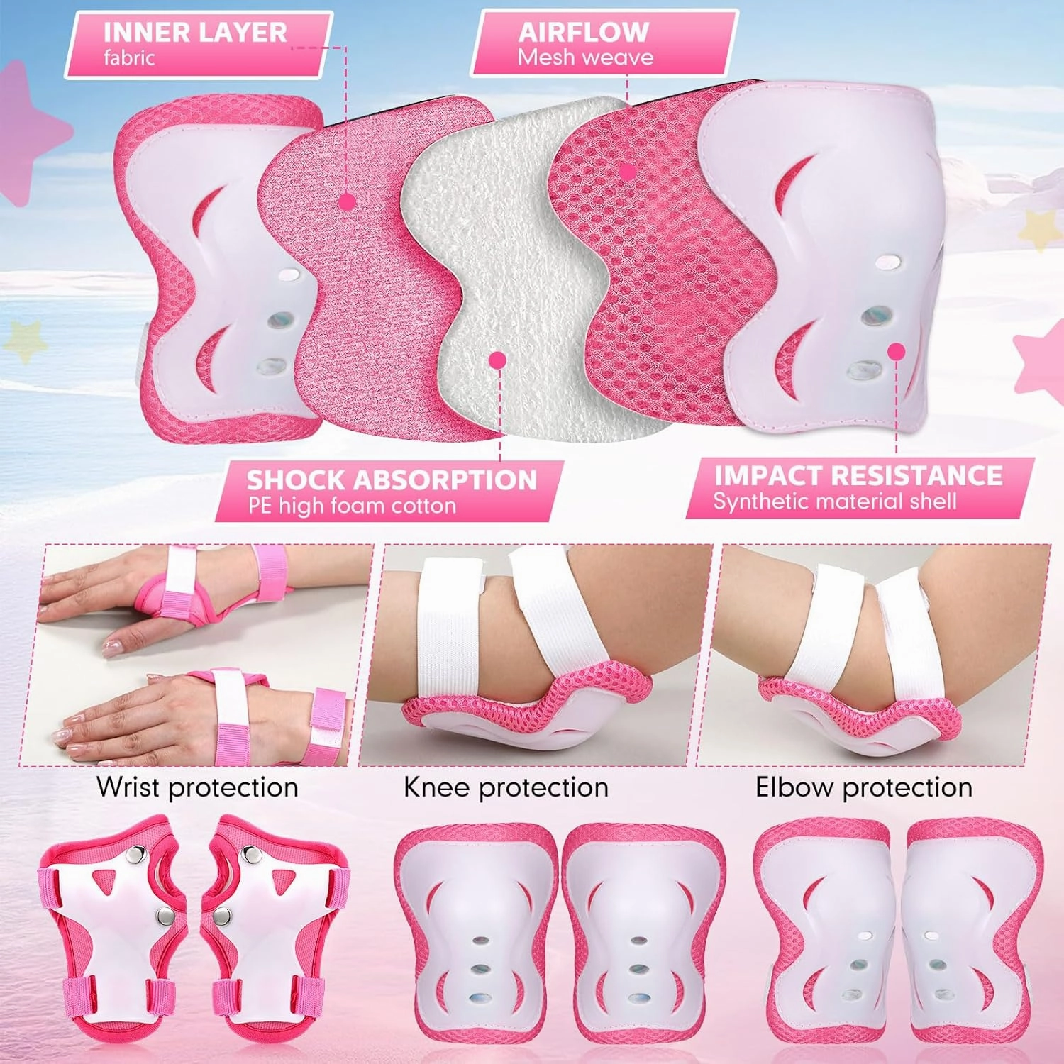 7 Pcs Kids Helmet Adjustable for Kids Ages 3-8 Years Old Girls Boys Toddler Helmet with Protective Sports Gear Set Knee and Elbow Pads Wrist Guards Protect Set