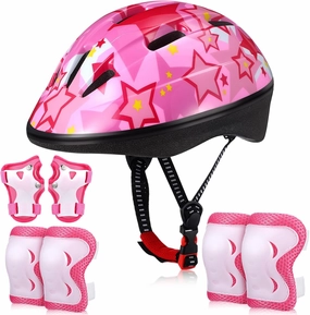 7 Pcs Kids Helmet Adjustable for Kids Ages 3-8 Years Old Girls Boys Toddler Helmet with Protective Sports Gear Set Knee and Elbow Pads Wrist Guards Protect Set