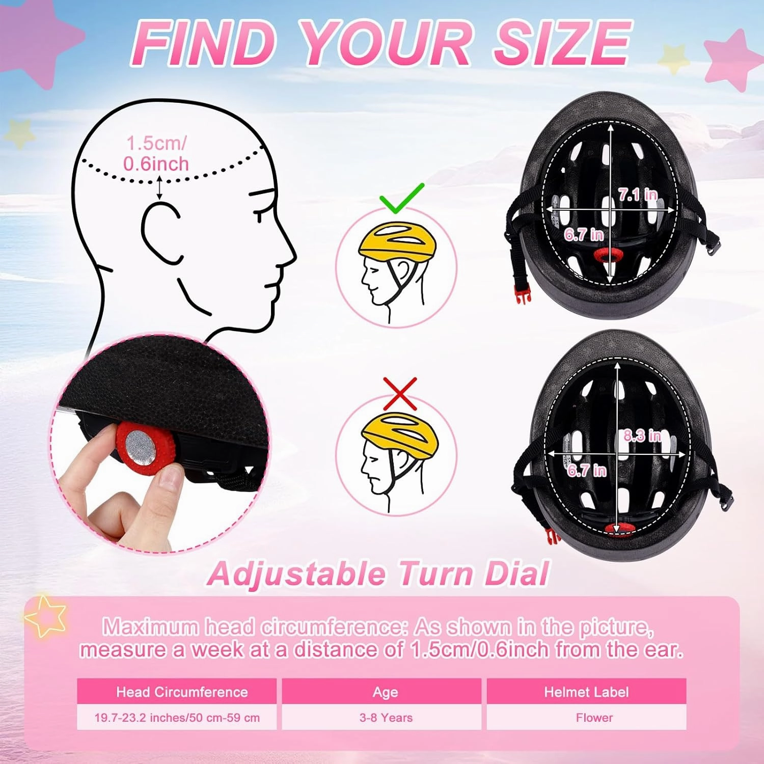 7 Pcs Kids Helmet Adjustable for Kids Ages 3-8 Years Old Girls Boys Toddler Helmet with Protective Sports Gear Set Knee and Elbow Pads Wrist Guards Protect Set