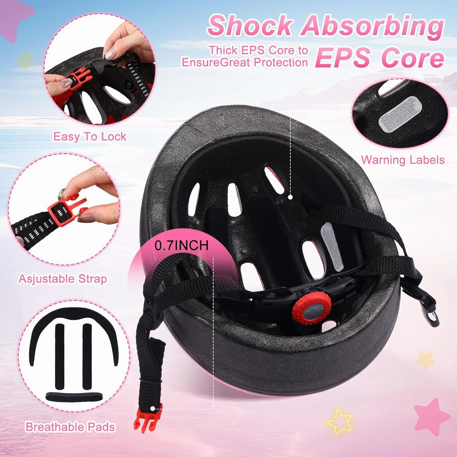 7 Pcs Kids Helmet Adjustable for Kids Ages 3-8 Years Old Girls Boys Toddler Helmet with Protective Sports Gear Set Knee and Elbow Pads Wrist Guards Protect Set