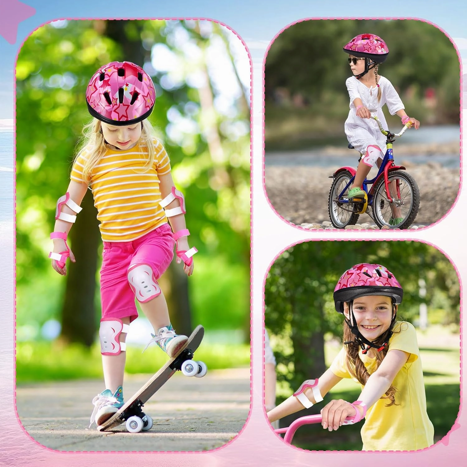7 Pcs Kids Helmet Adjustable for Kids Ages 3-8 Years Old Girls Boys Toddler Helmet with Protective Sports Gear Set Knee and Elbow Pads Wrist Guards Protect Set