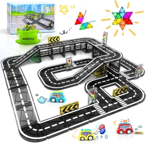 82pcs Magnetic Tiles Road, Magnetic Building Blocks Construction Toys for 3 Year Old Boys Girls, Kids Montessori Toys for Toddler, STEM Learning Gifts
