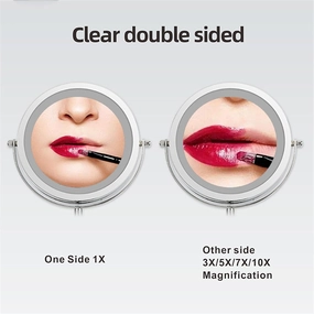 8 Inch Rechargeable Standing Tabletop Makeup Vanity Mirror with LED Touch Dimmable, Brushed Nickel Swivel Beauty Cosmetic Mirror, HD Magnification Shaving Mirror for Table Desk,3 Color,7X