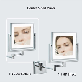 8 Inch Wall-Mounted Square LED Lighted Makeup Vanity Mirror with Base Touch Dimmable Dual-Sided HD 1X/3X Magnifying Shaving Mirror 360° SwivelZirconium USB(Black,USB)