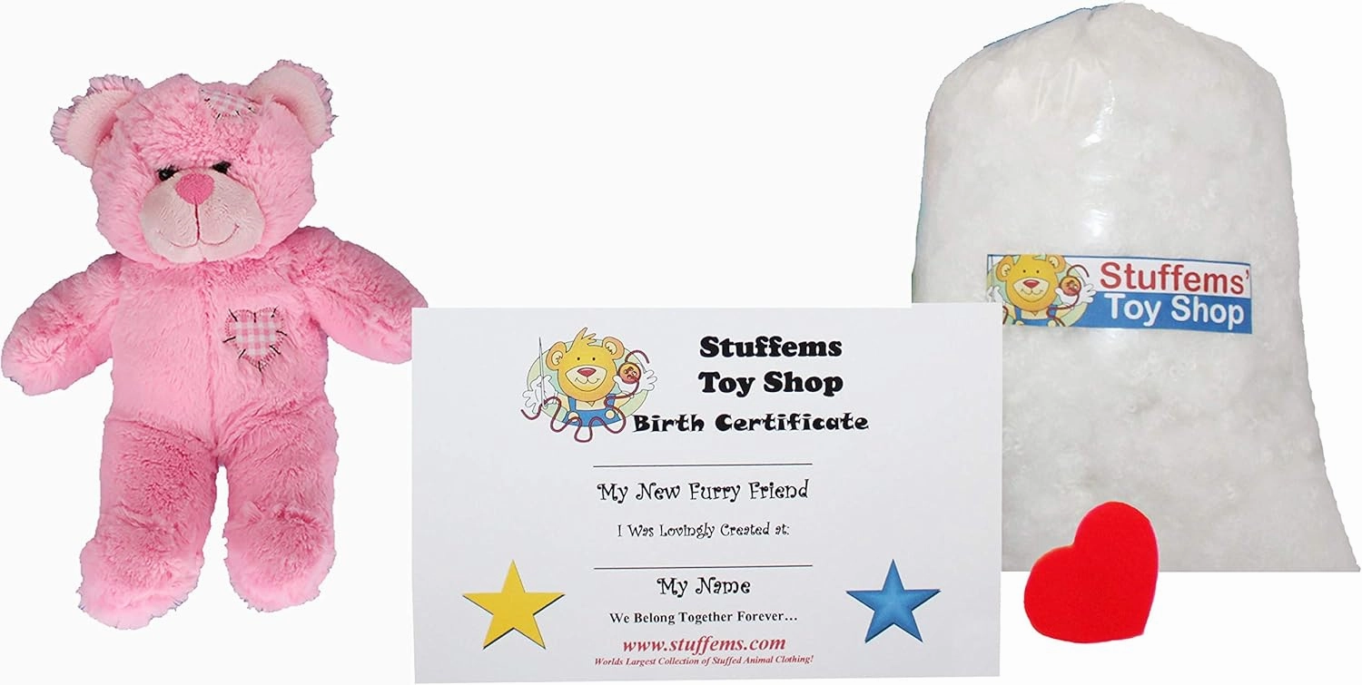 8" Pink Heart Patches Bear Make Your Own *NO SEW* Stuffed Animal Kit
