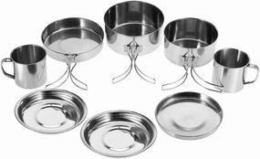8Pcs Portable Stainless Steel Outdoor Cookware Pan Pot Plate Cup Set Foldable Handles for Camping