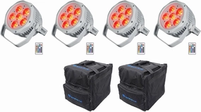 (4) Rockville Best PAR H2O White Water Resistant Indoor/Outdoor Battery DJ Par Light Bundle with Rockville RLB40 Padded Travel Bag