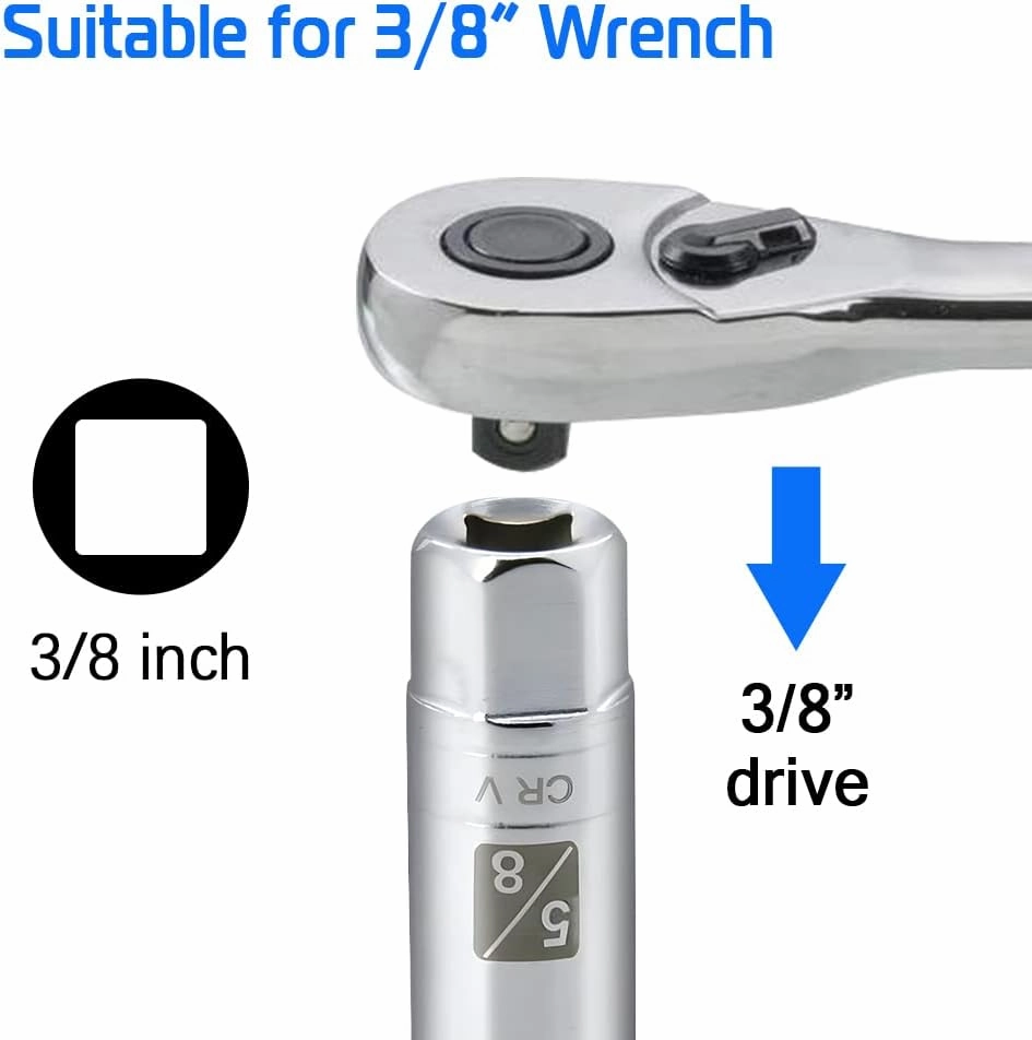 A ABIGAIL 5PCS Magnetic Spark Plug Socket Set Includes 14mm 16mm Thin Wall Socket and 9/16-inch 5/8-inch and 13/16-inch Sockets 3/8-inch Drive Magnet Retains Spark Plugs
