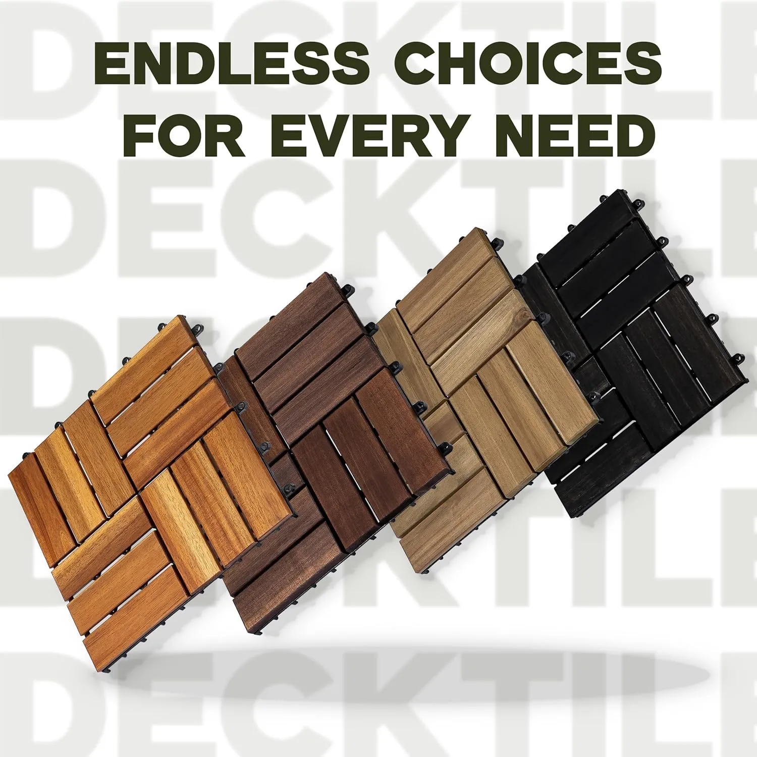 Acacia Wood Patio Deck Tiles-9 Pcs 12 Slats Interlocking Decking Tiles for Patio Decor, Waterproof Indoor & Outdoor Use, Balcony Garden Decking Tile (11.81x11.81x0.94 inches) Brown
