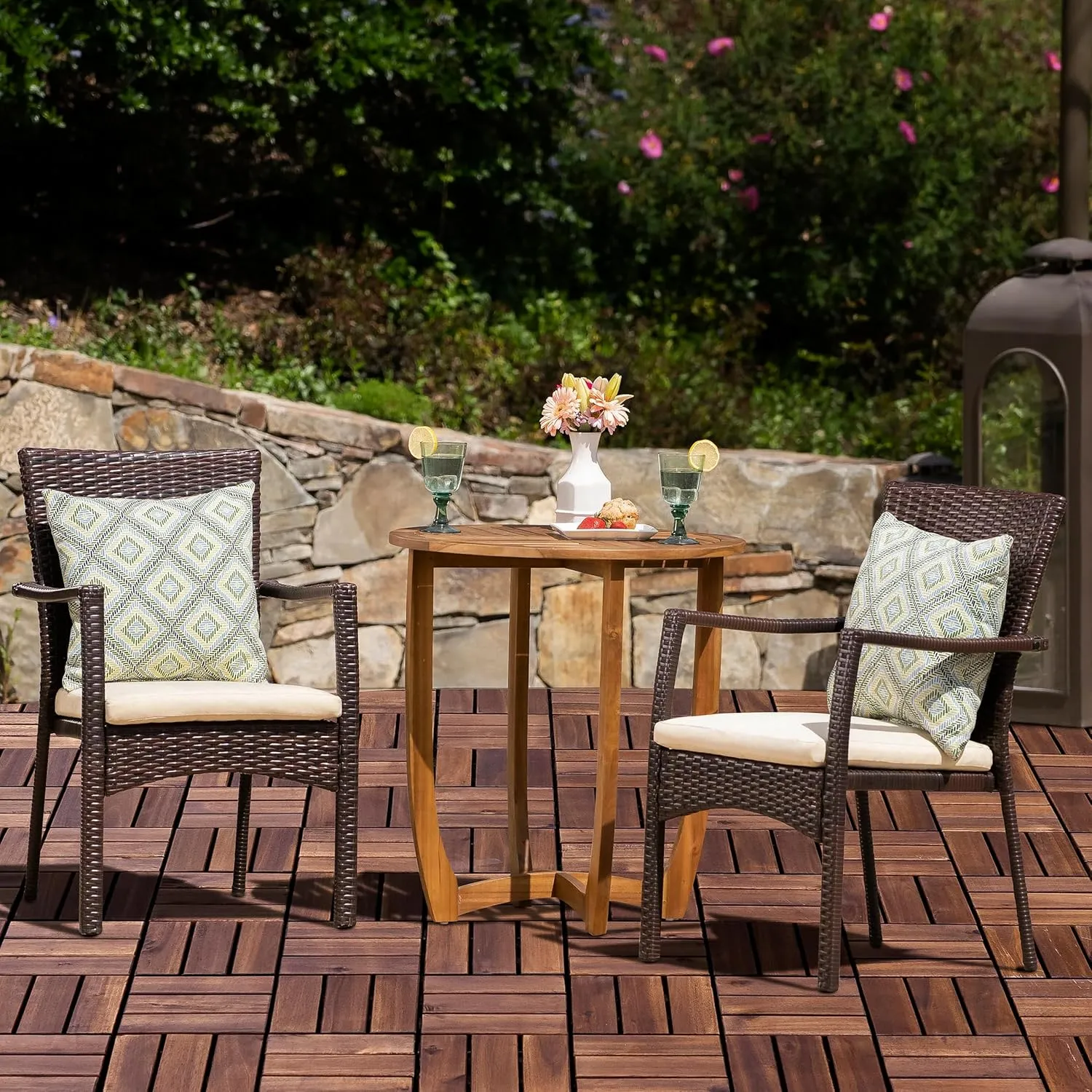 Acacia Wood Patio Deck Tiles-9 Pcs 12 Slats Interlocking Decking Tiles for Patio Decor, Waterproof Indoor & Outdoor Use, Balcony Garden Decking Tile (11.81x11.81x0.94 inches) Brown