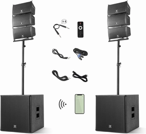 ACHEE 18INCH 8000W P.M.P.O Stereo Bluetooth/DJ/Powered PA Speaker System Combo Set with Two Subwoofers and 6 Line Array Speakers with USB Drive Read/SD Card/Remote Control for Party,Live,Performance