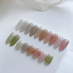 ADHERE Jelly Gel Nail Polish 7pcs -12ml Glitter Transparent Nude Red Pink Green Colors Sheer Gel Polish Kit,Gel Nail Art Soak Off Nail Uv Lamp Needed Diy Nail Art Manicure