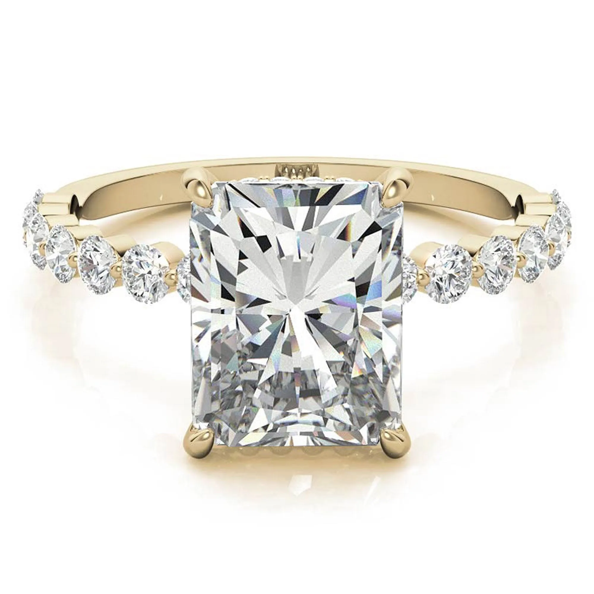 Adjustable Sterling Silver Elegant Yellow Gold Radiant Cut Stone & Pave Accents Ring For Women