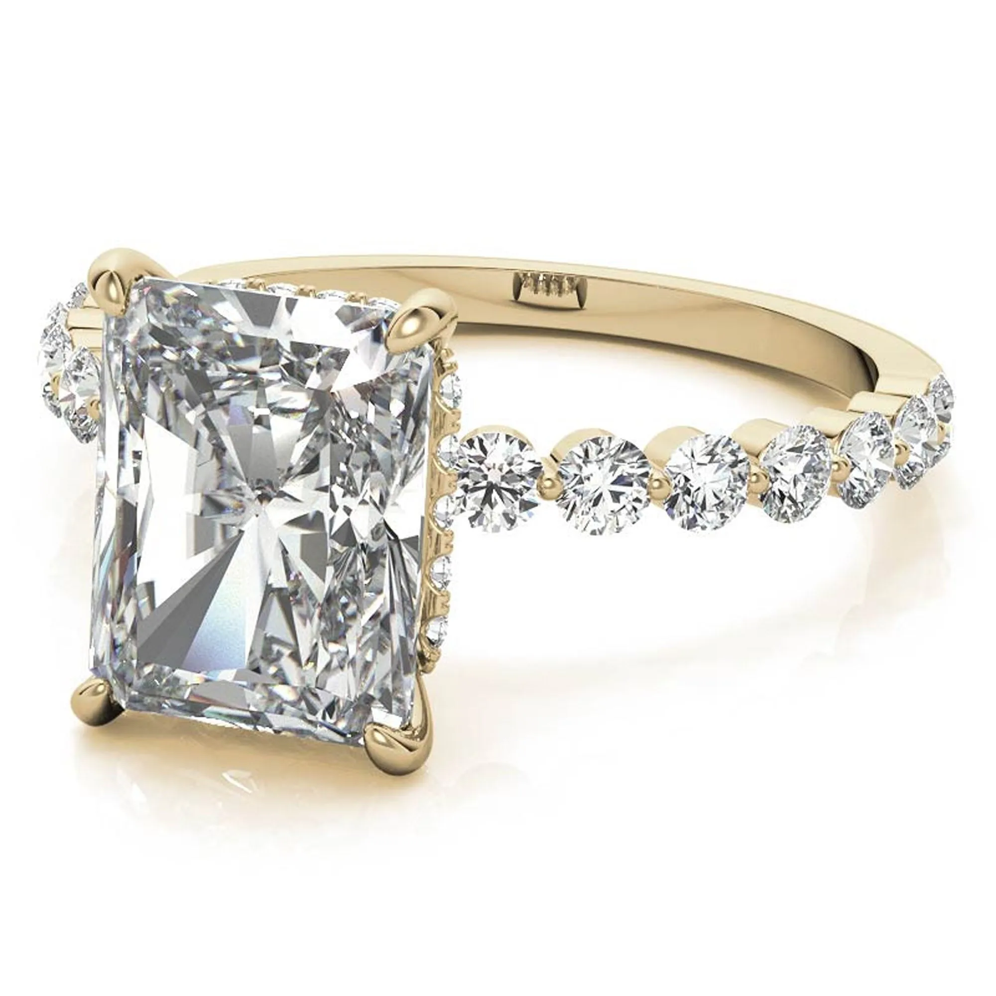 Adjustable Sterling Silver Elegant Yellow Gold Radiant Cut Stone & Pave Accents Ring For Women