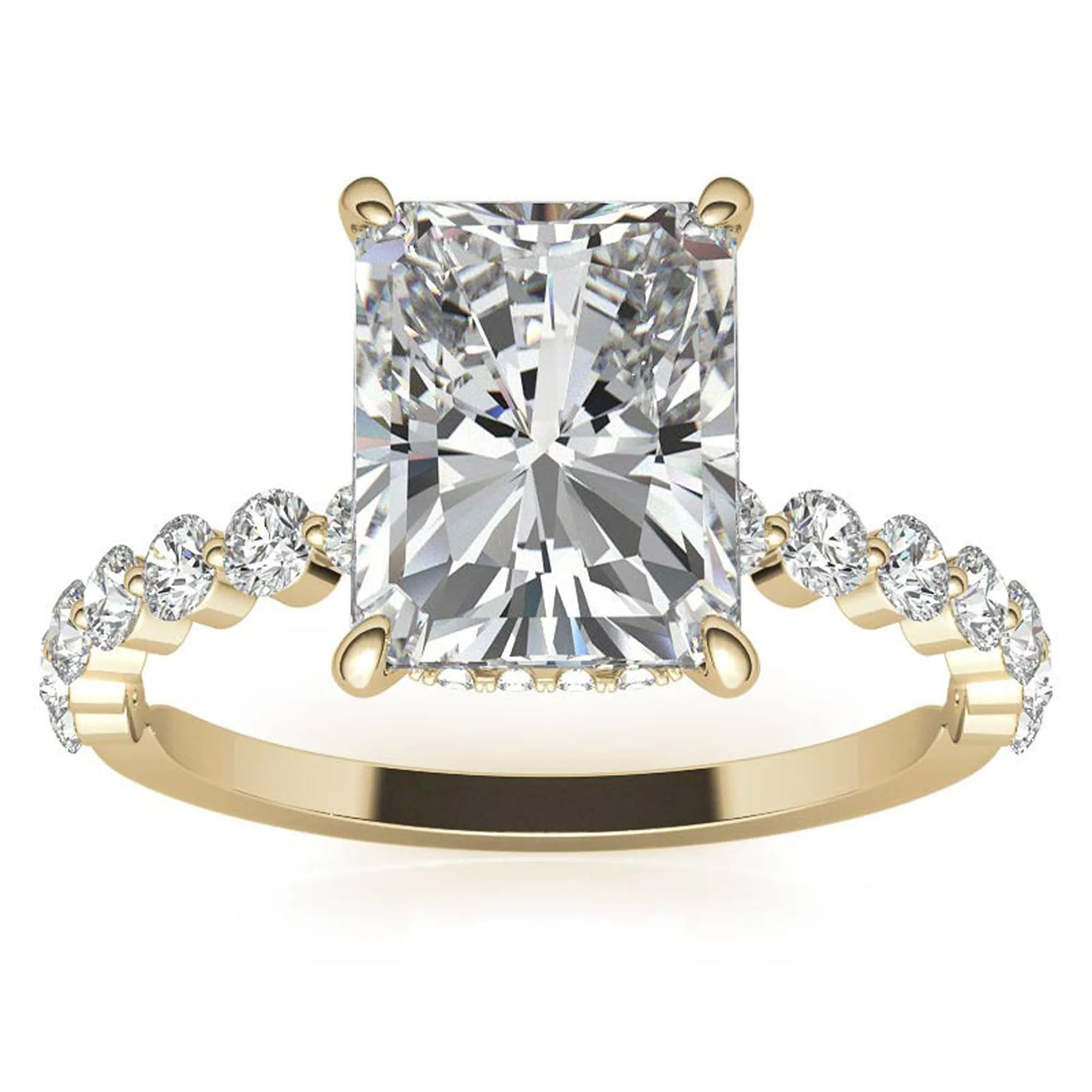 Adjustable Sterling Silver Elegant Yellow Gold Radiant Cut Stone & Pave Accents Ring For Women