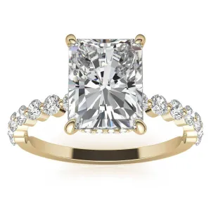Adjustable Sterling Silver Elegant Yellow Gold Radiant Cut Stone & Pave Accents Ring For Women