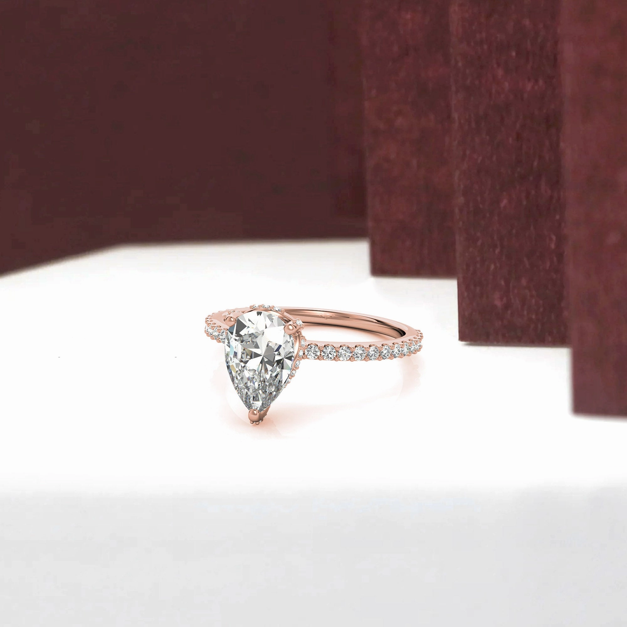 Adjustable Engagement Sterling Silver Rose Gold  Pear Shape Ring For Women