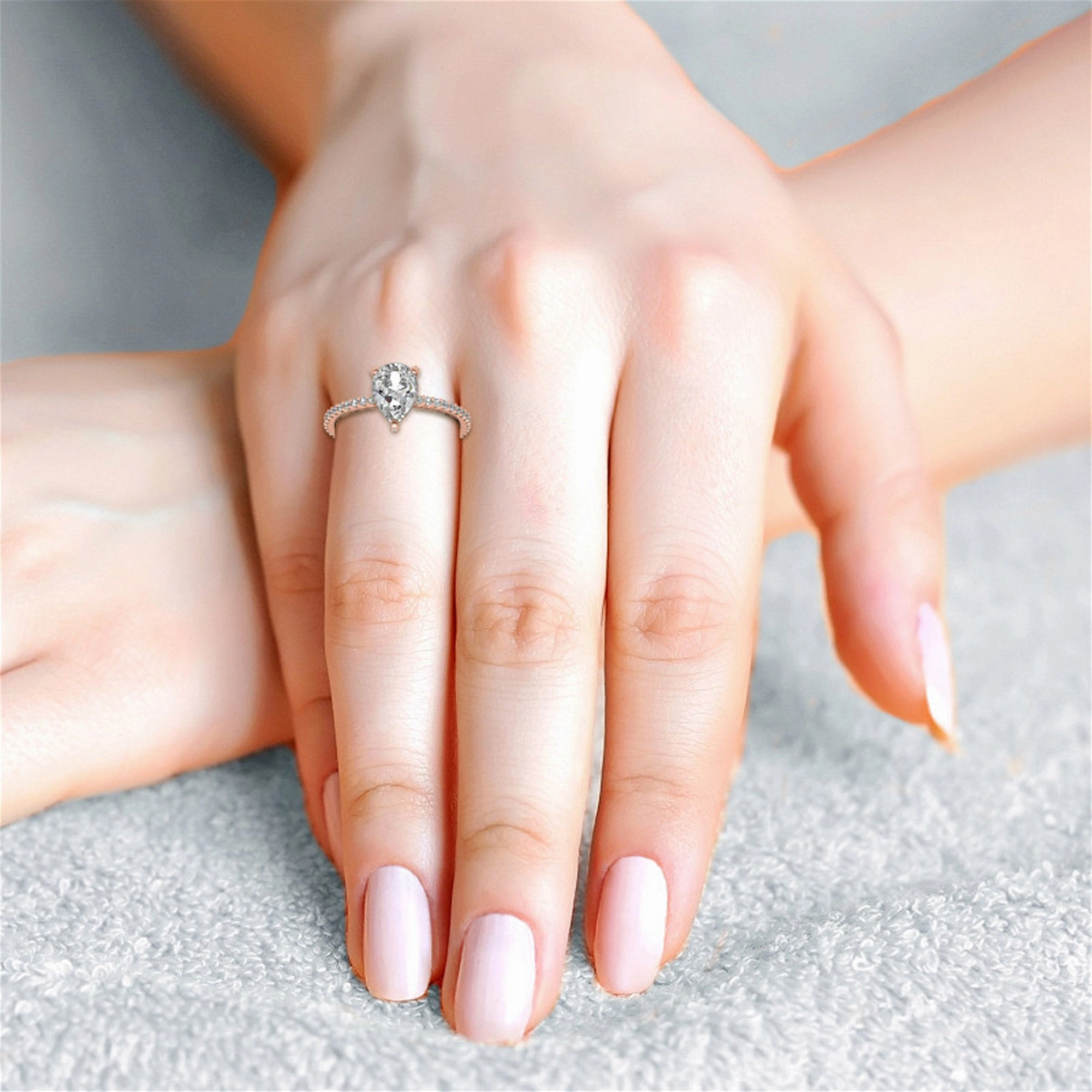 Adjustable Engagement Sterling Silver Rose Gold  Pear Shape Ring For Women