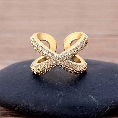 Adjustable X-Shape Cubic Zirconia Ring