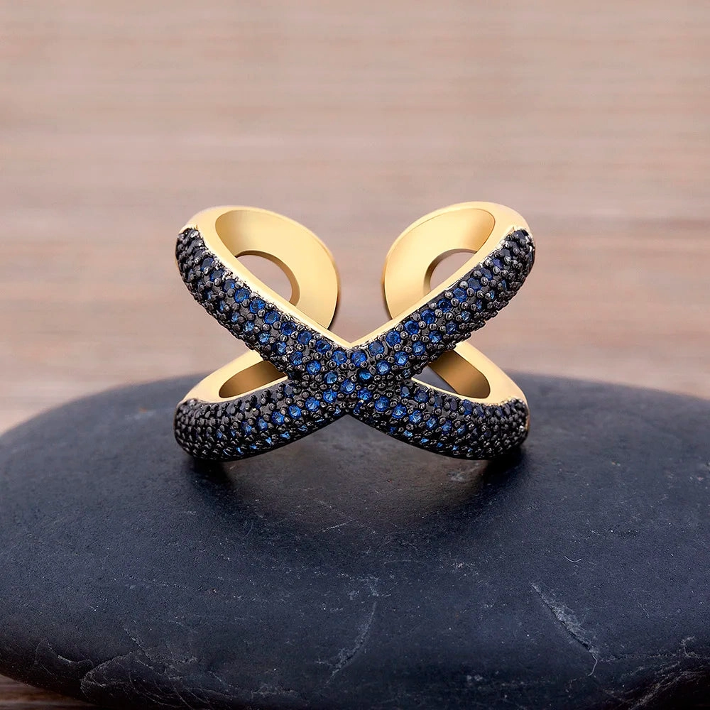 Adjustable X-Shape Cubic Zirconia Ring